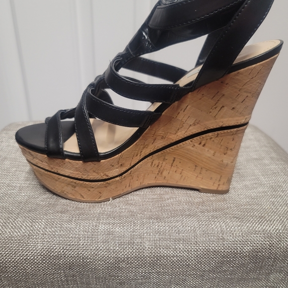 Guess Platform Leather Wedges Black - Picture 3 of 7